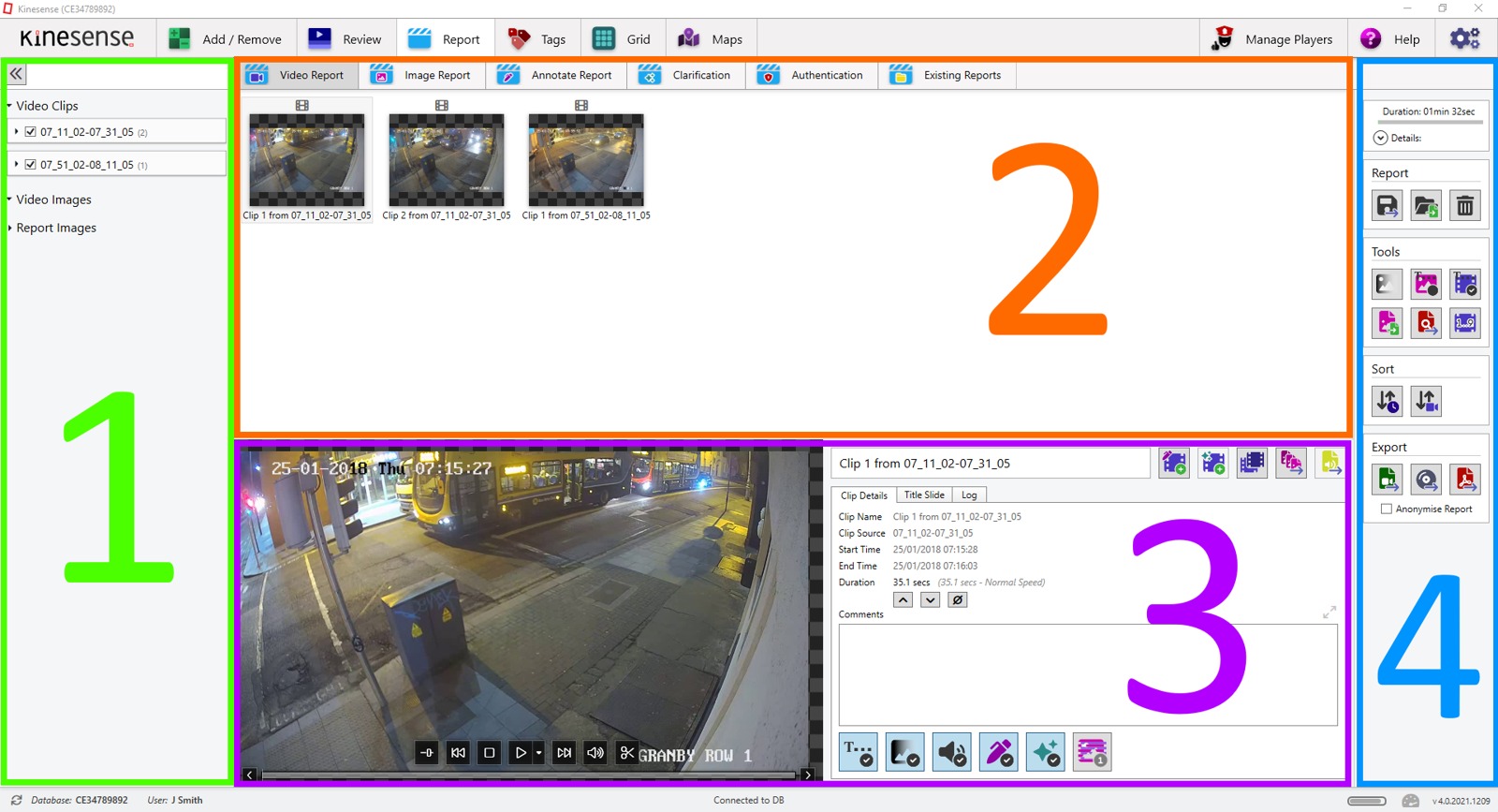 Kinesense LE — Report ed esportazione