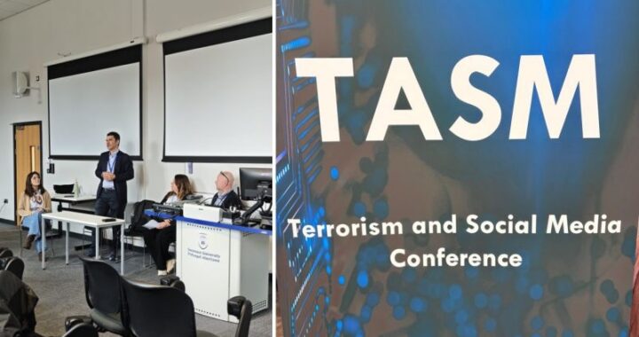 TASM 2026 conference in Swansea: session participants and Terrorism and Social Media Conference banner